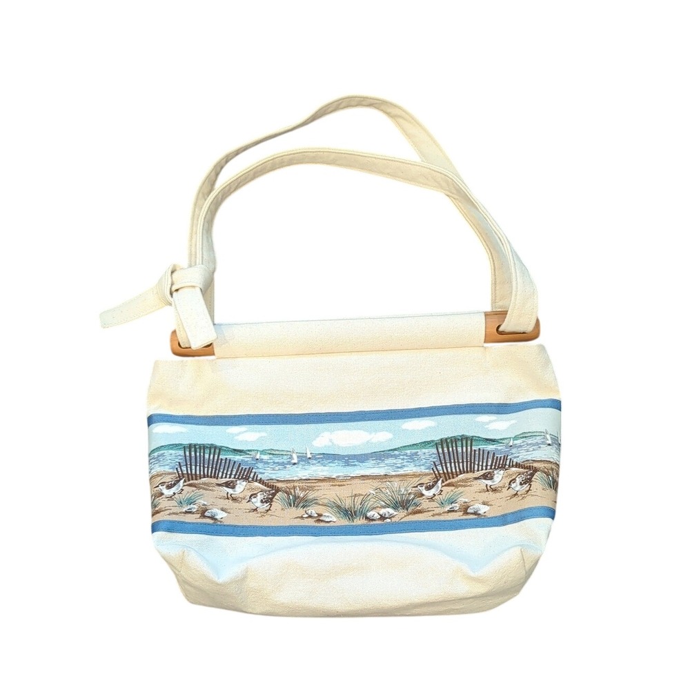 Beach Scene Canvas Bag in Cream
